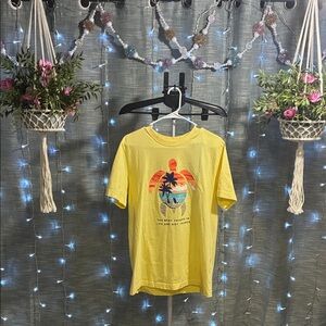 Life Is Good Yellow Short Sleeve Tee with Multicolor Turtle Graphic